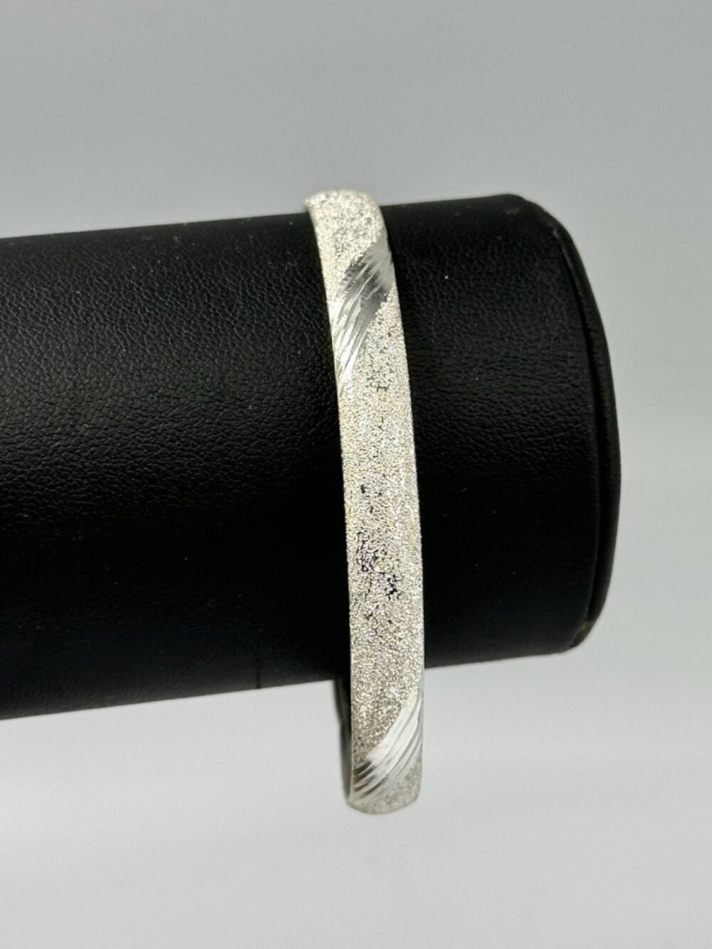 Sterling Silver Bangle Bracelet Textured Frosted Finish Lightweight Signed FAS